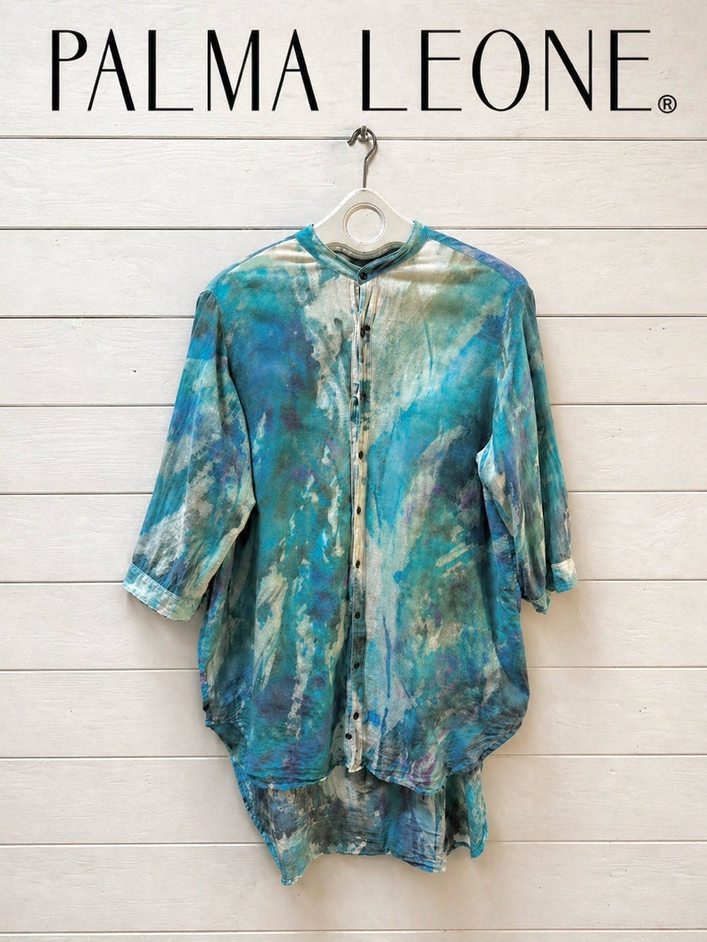 PALMA LEONE Watercolor Tunic Blouse Blue Green XL